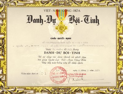 Vietnam Streitkräfte Ehrenmedaille (Erste Klasse) Zitation von Same.